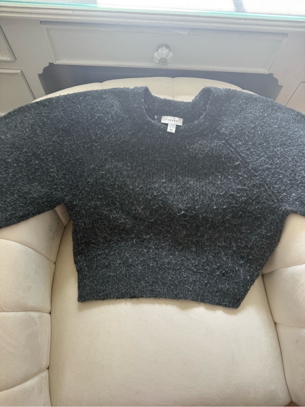 Topshop Black Fuzzy Cropped Crewneck Sweater